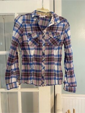 Y2K dELiA*s Blue, Purple and White Plaid Shirt women’s
